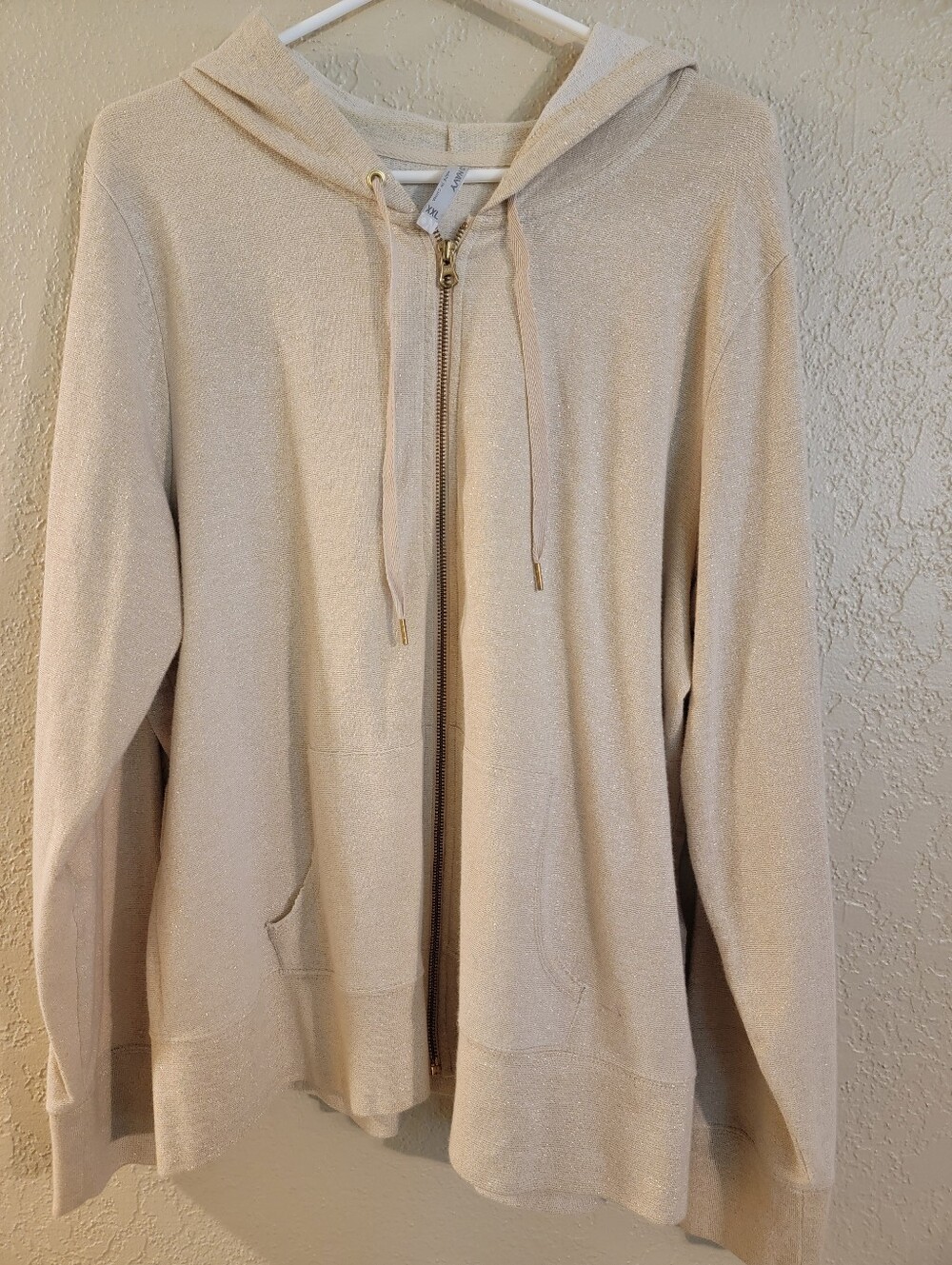 Women's Cream Sparkle Zip Hoodie Sweater